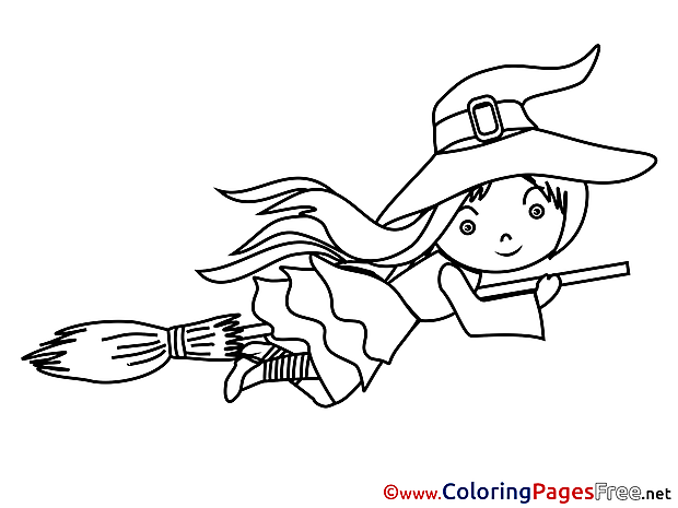 Halloween Colouring Sheet free Witch on Broom