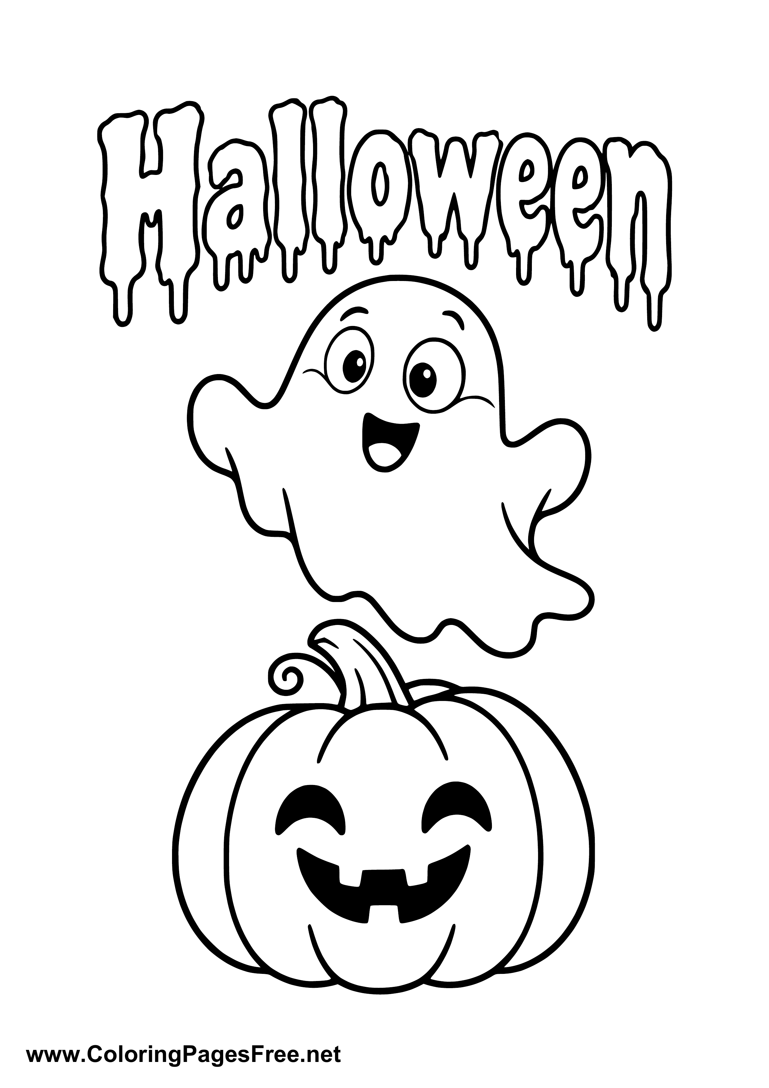 Halloween Ghost Floating Above a Pumpkin Coloring Page