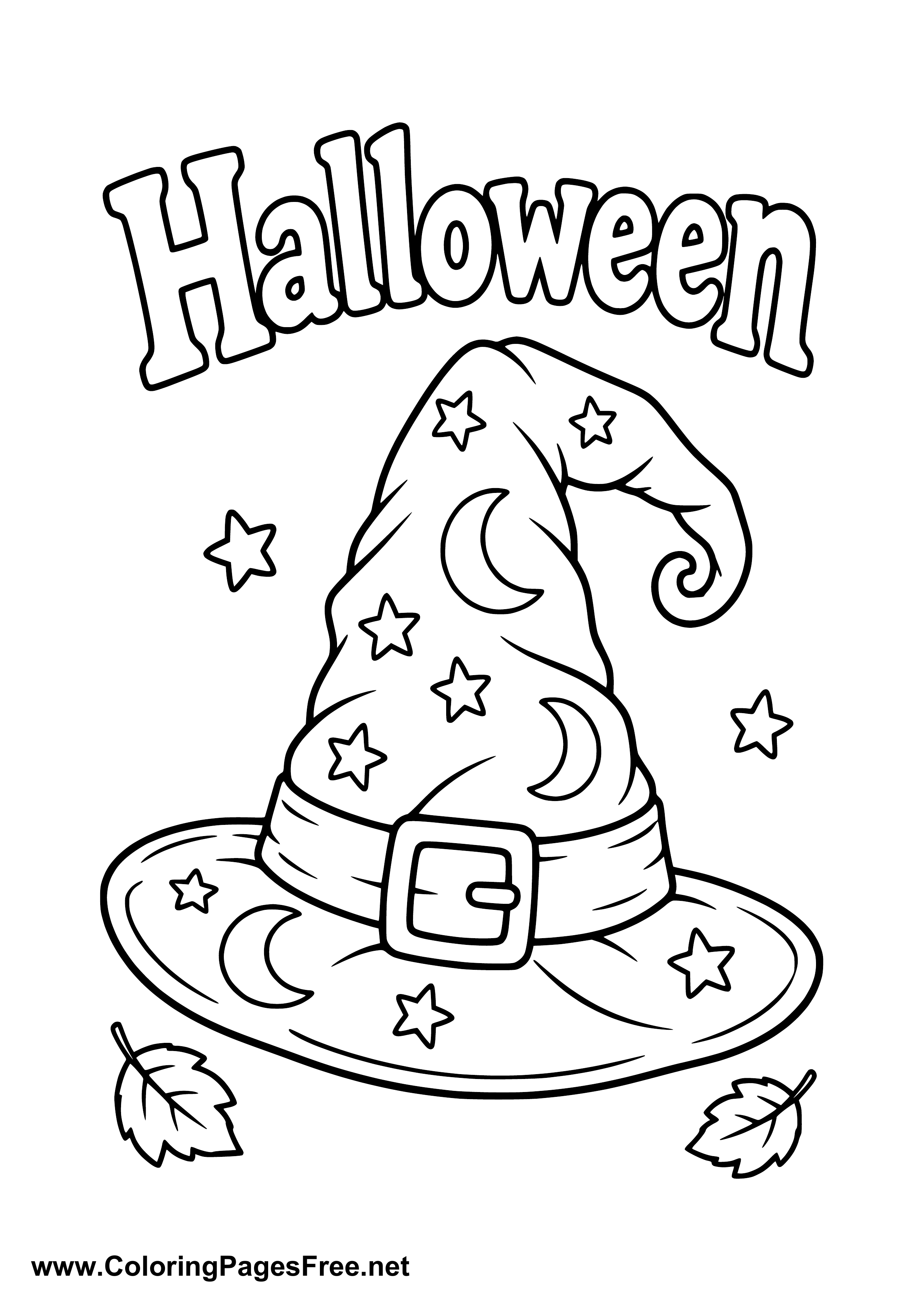 Halloween Pointed Witch Hat with Moon and Stars Coloring Page