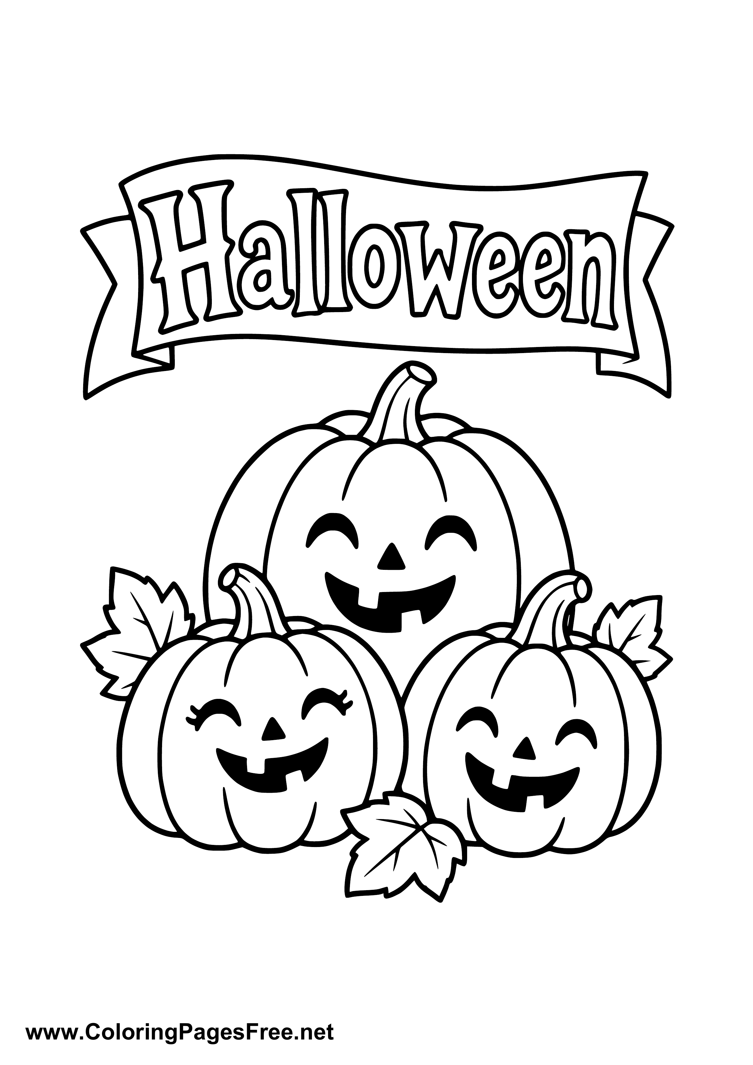 Halloween Pumpkin Family Under a Banner Coloring Page