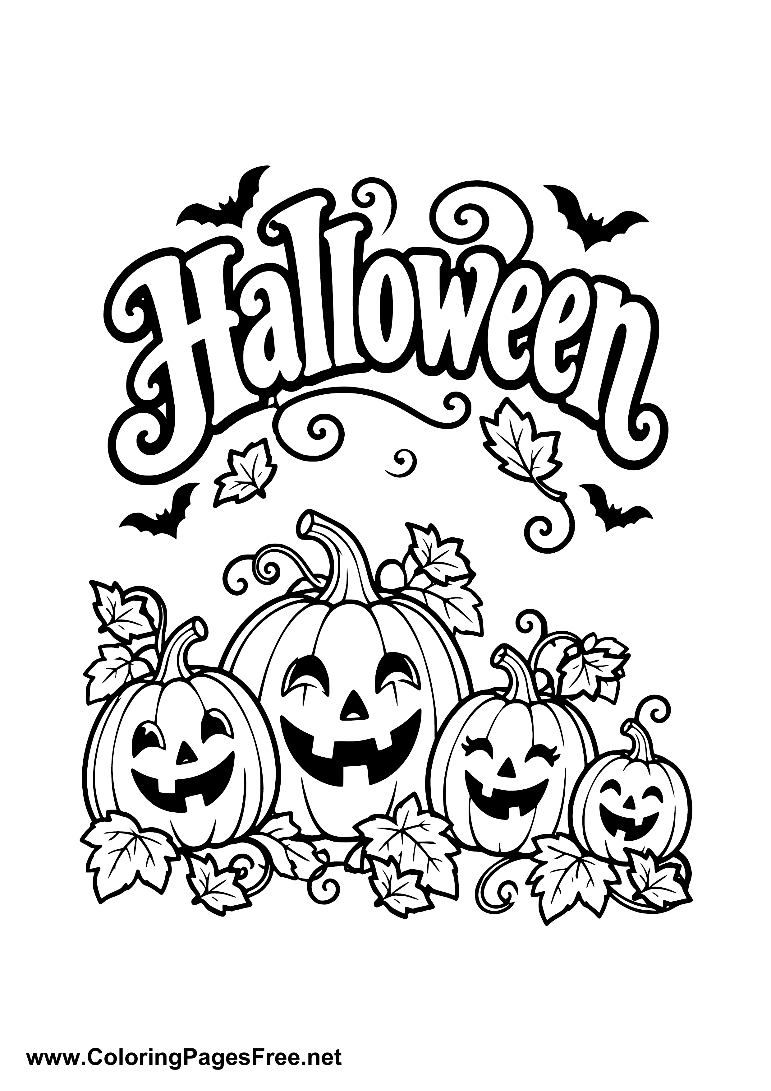 Halloween Pumpkin Family with Four Pumpkins Coloring Page