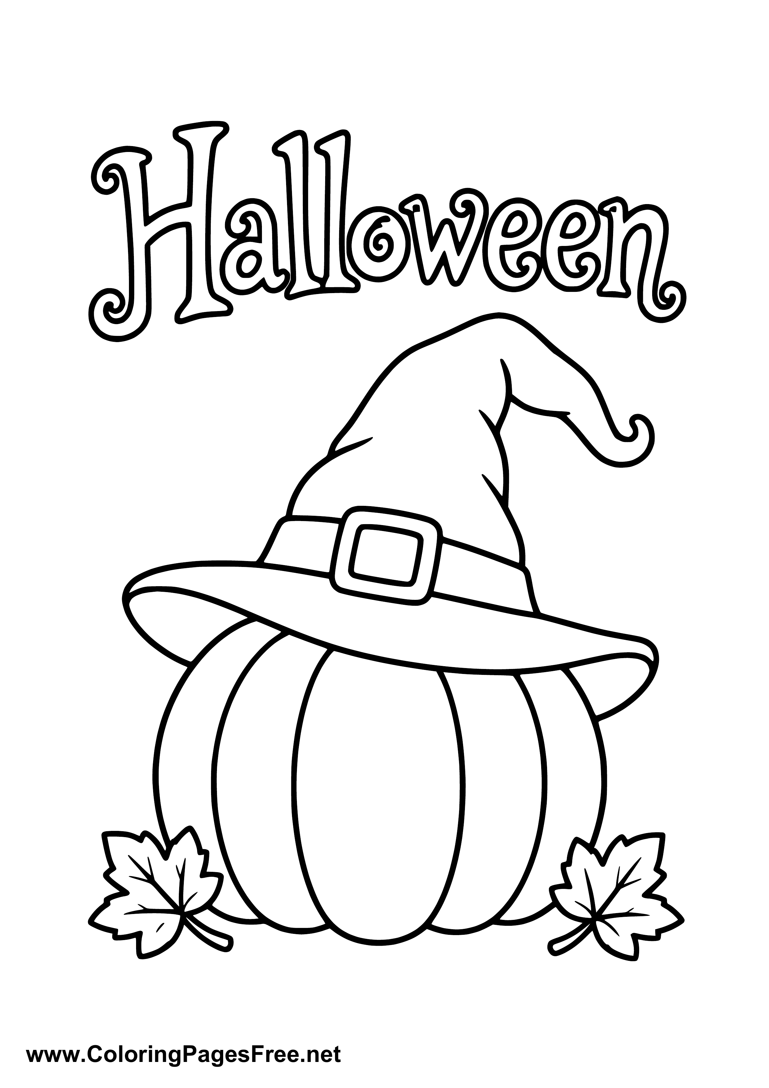 Halloween Pumpkin with Wizard Hat Coloring Page