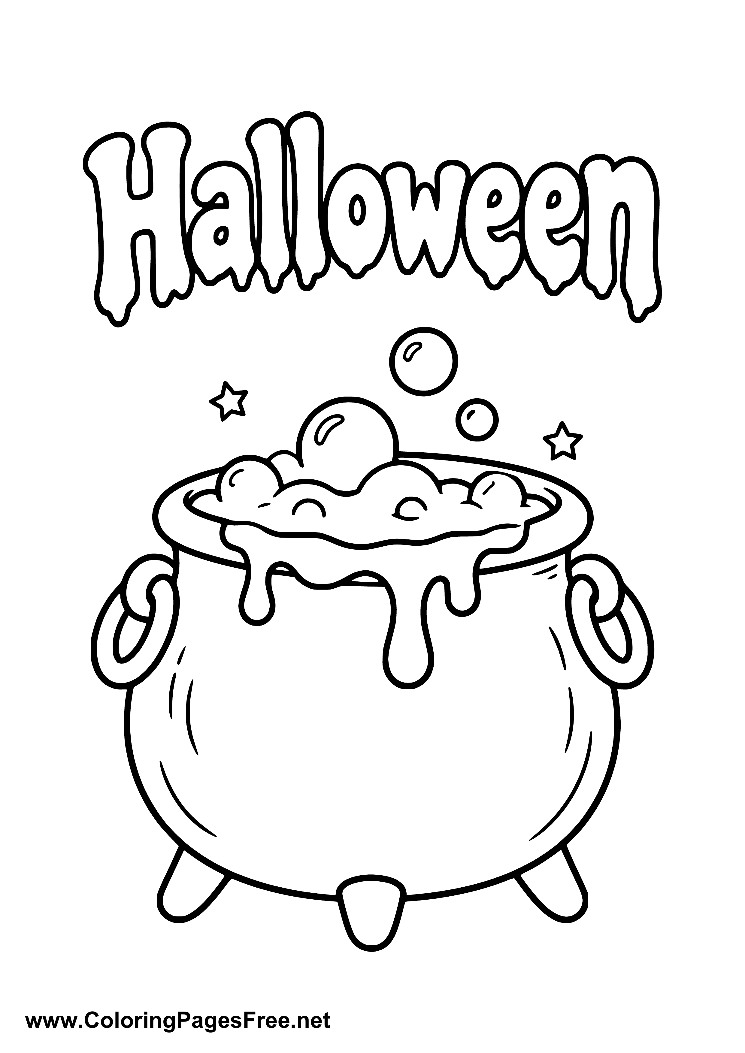 Halloween Witch Cauldron with Magic Potion Coloring Page