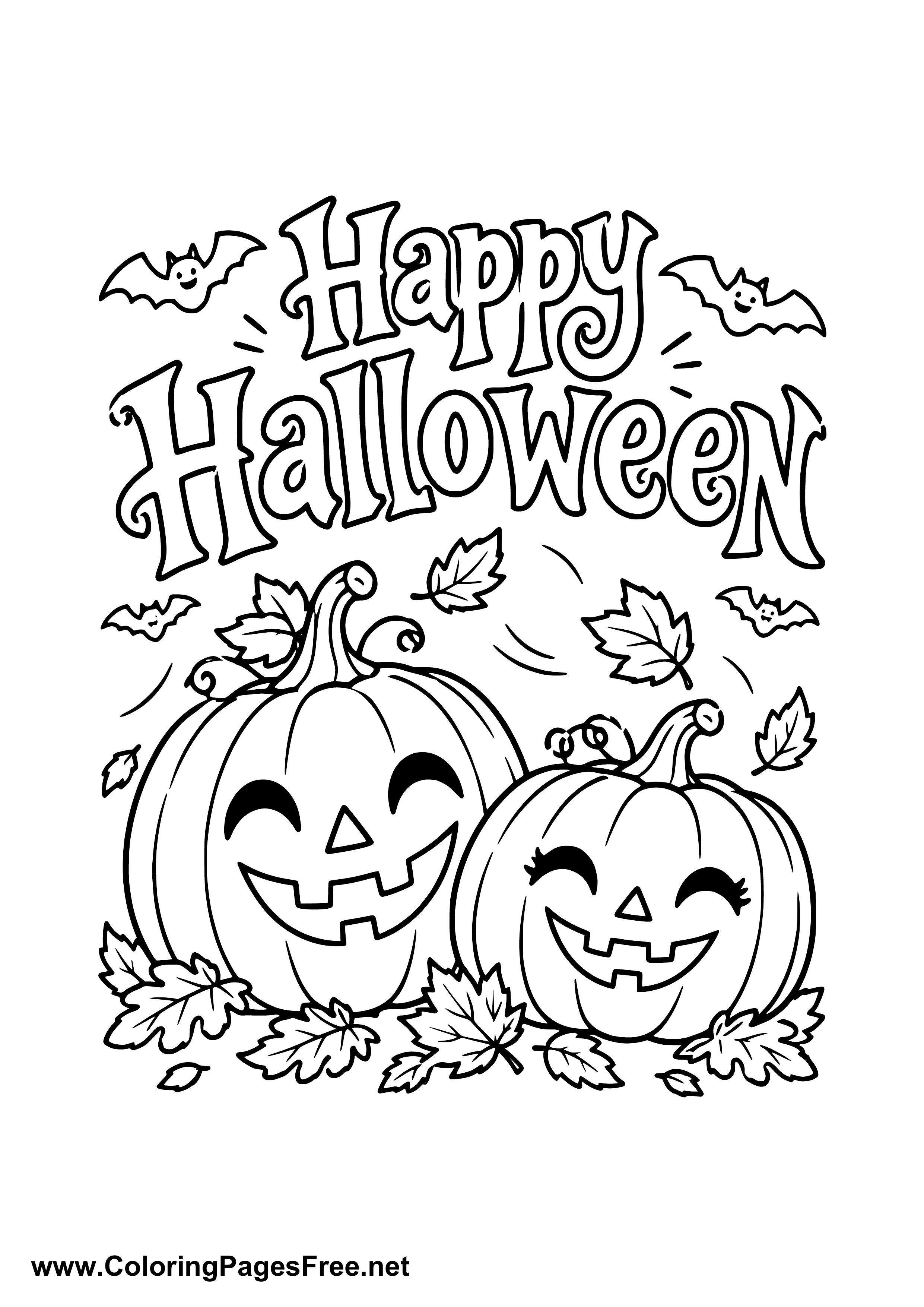 Happy Halloween Two Cheerful Pumpkins Coloring Page