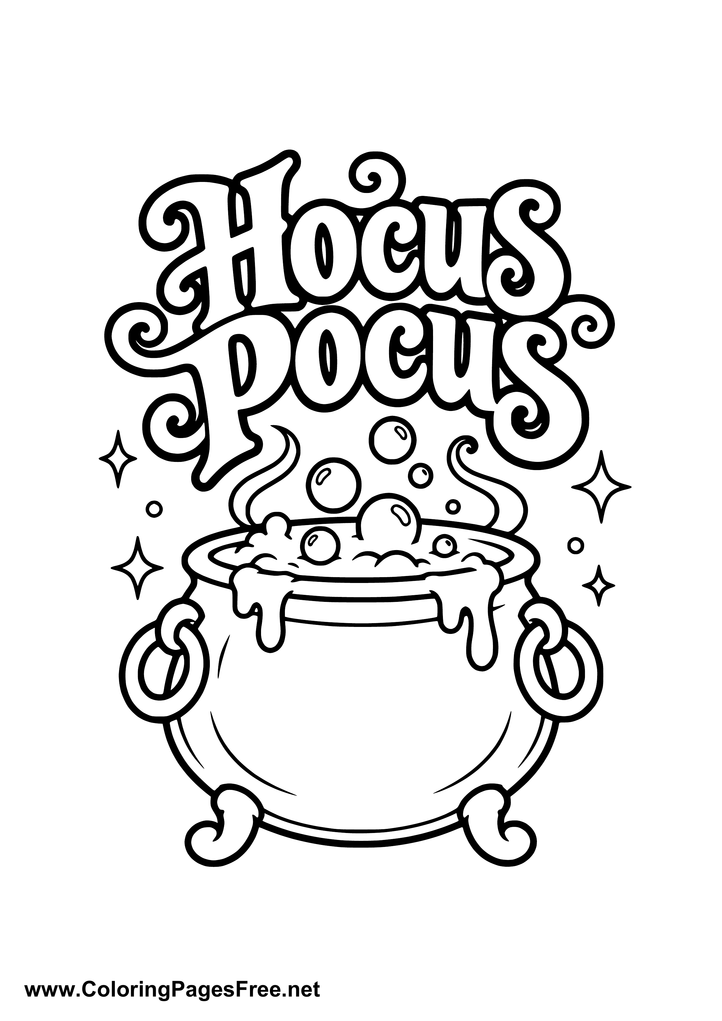 Hocus Pocus Steaming Magic Cauldron with Bubbles Coloring Page