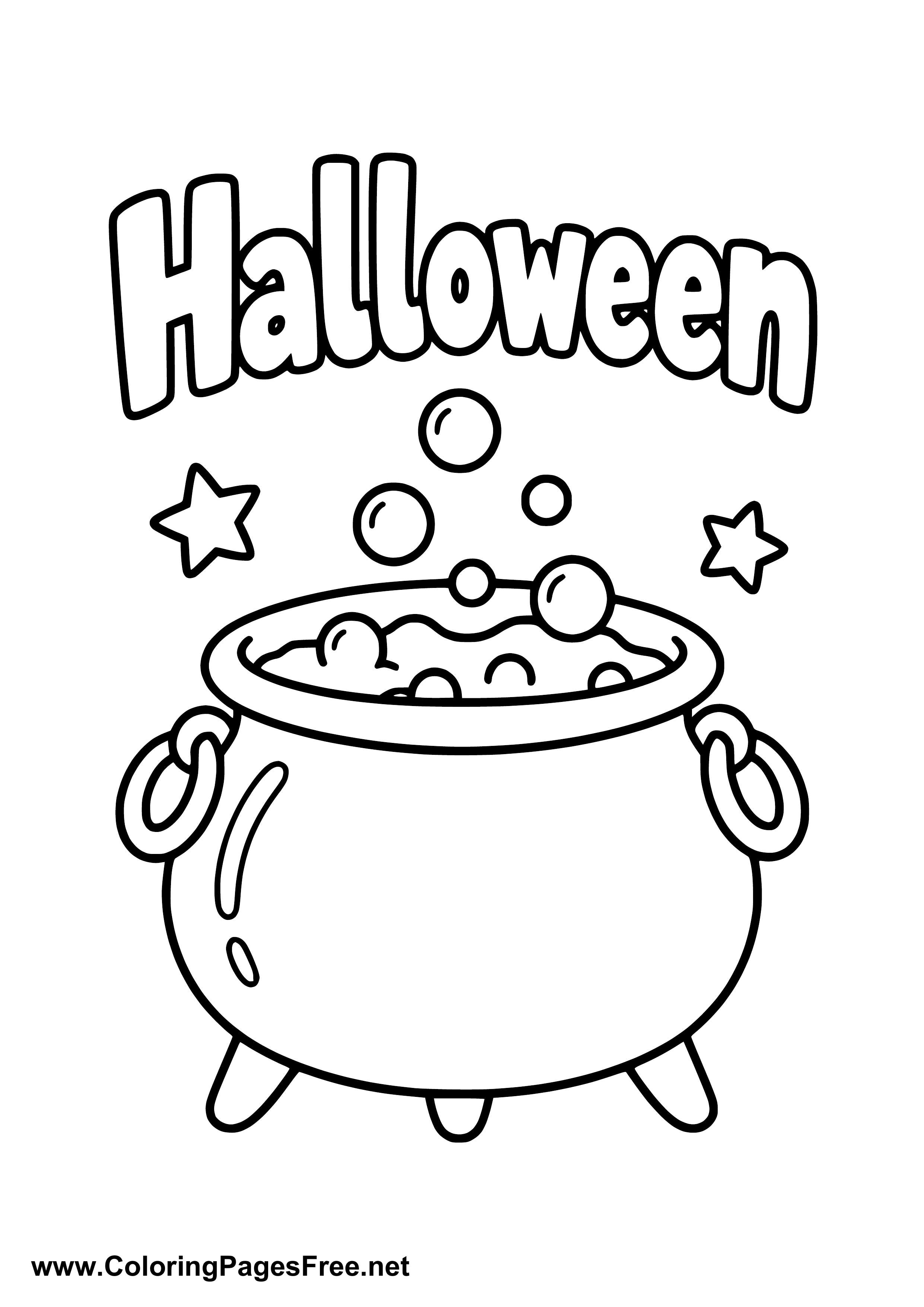 Large Halloween Witch Cauldron with Magic Bubbles Coloring Page