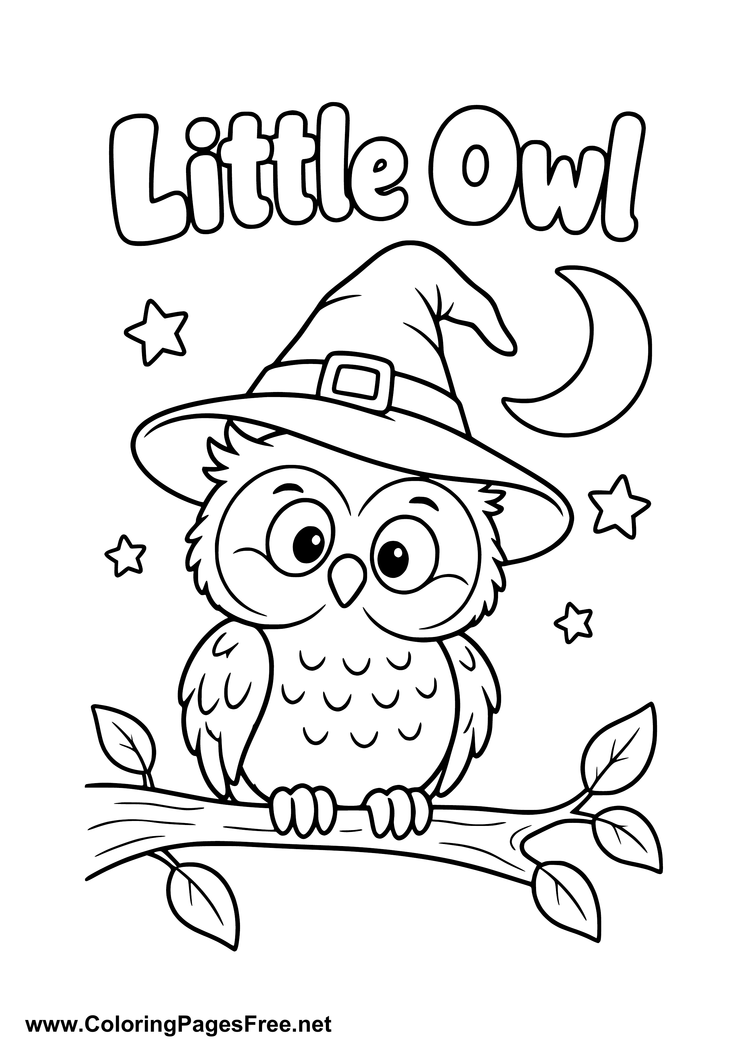 Little Owl with Witch Hat Coloring Page