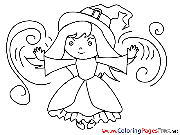 Little Witch for Kids Halloween Colouring Page
