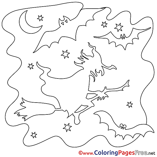 Moon Kids Witch Halloween Coloring Pages