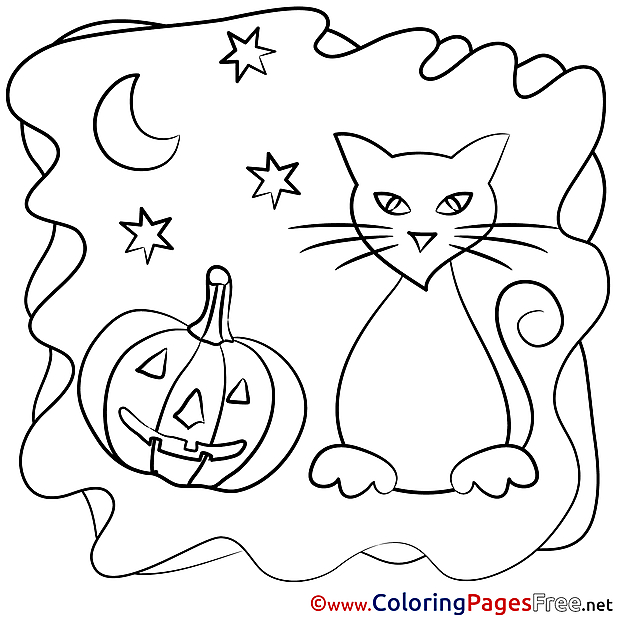 Moon Pumpkin free Colouring Page Halloween