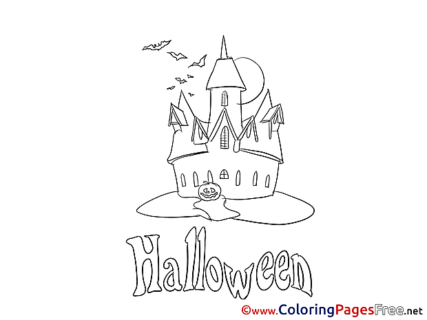 Night Castle Kids Halloween Coloring Page