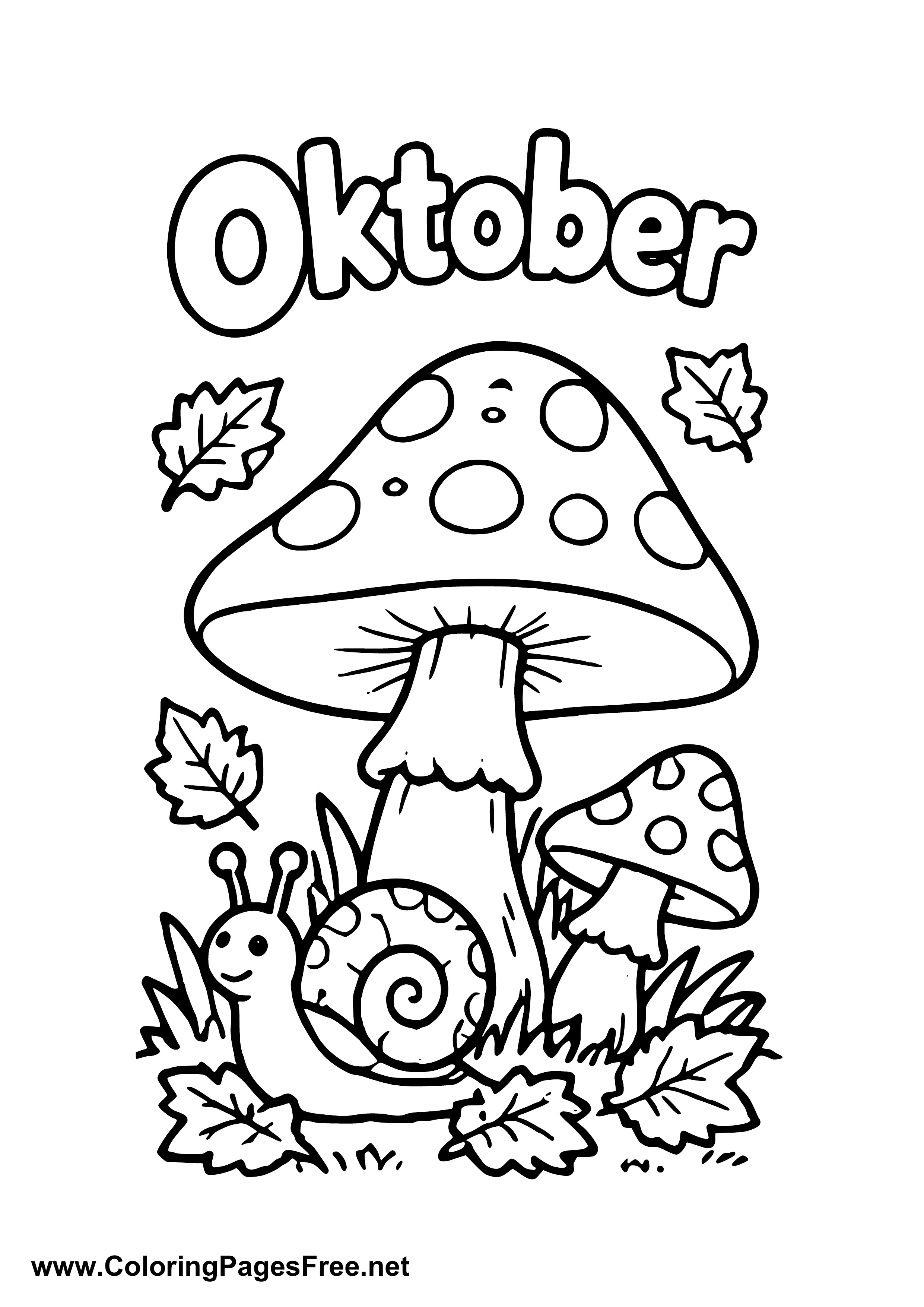 October Toadstools and Snail Coloring Page