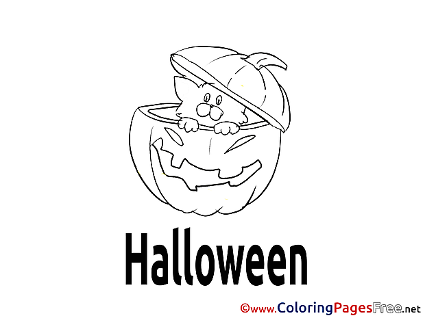 Printable Cat in Pumpkin Coloring Pages Halloween