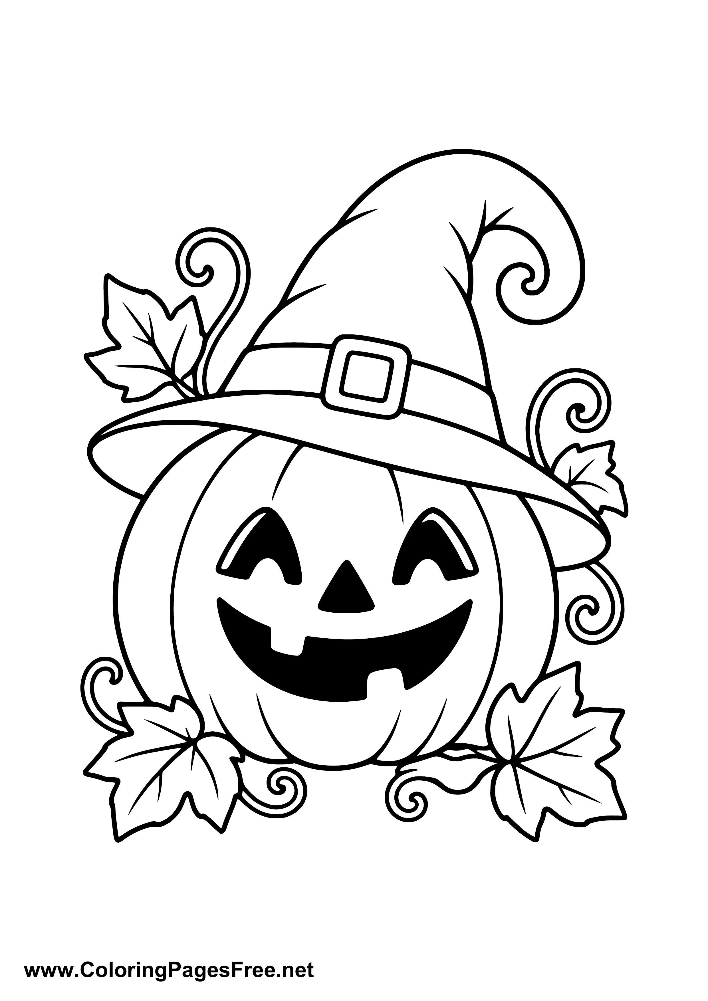 Pumpkin with Witch Hat Coloring Page Halloween