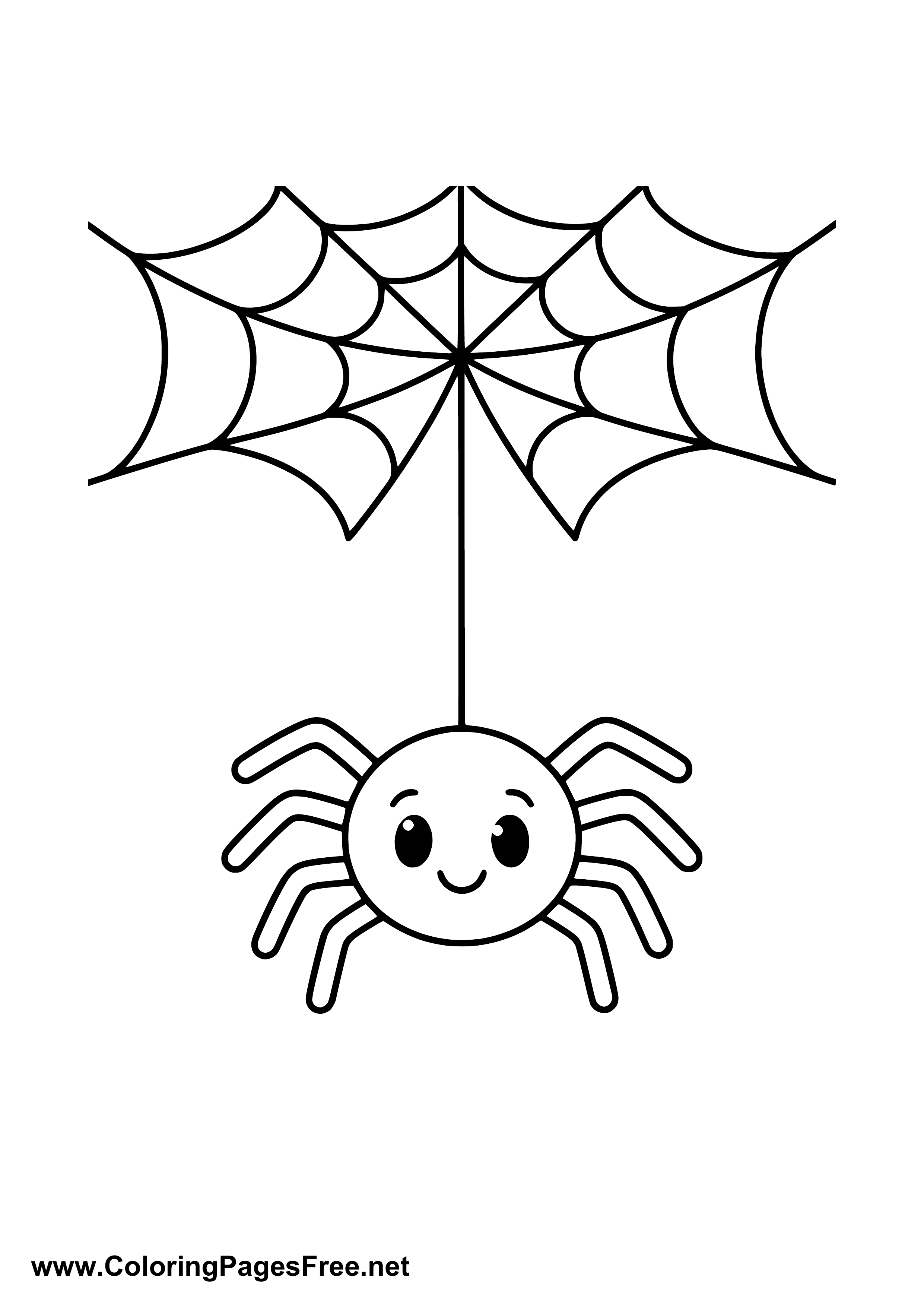 Spider Web with Spider Coloring Page Halloween