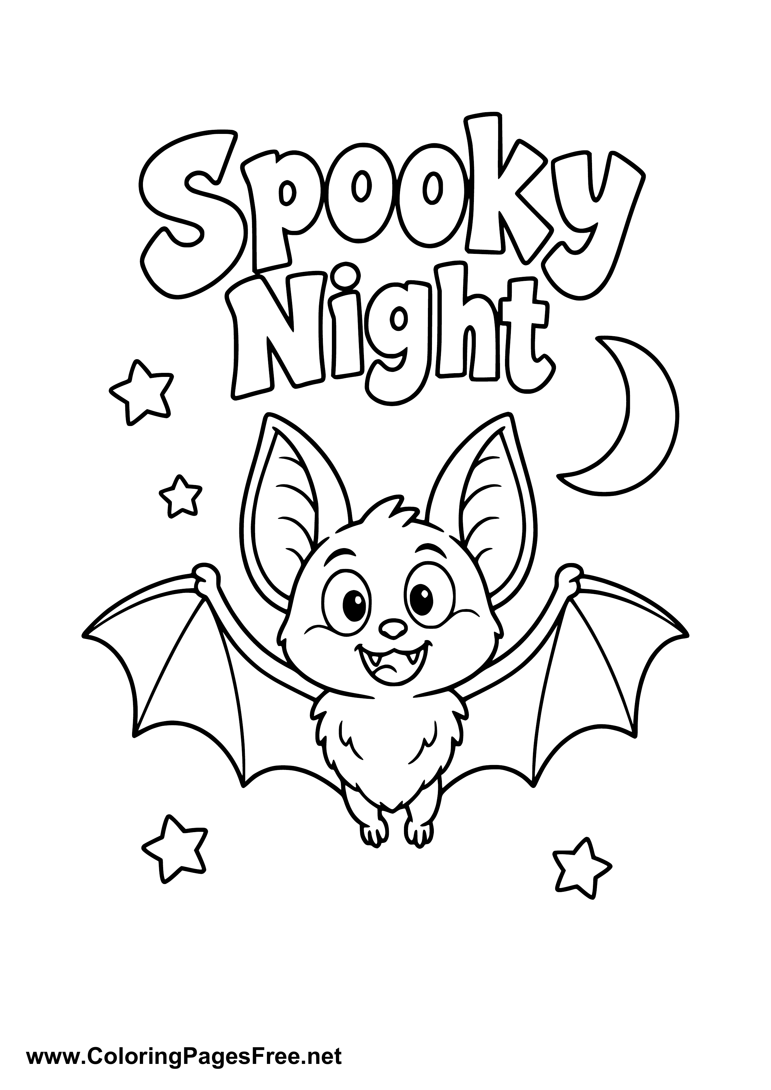 Spooky Night Cute Bat Under the Moon Coloring Page