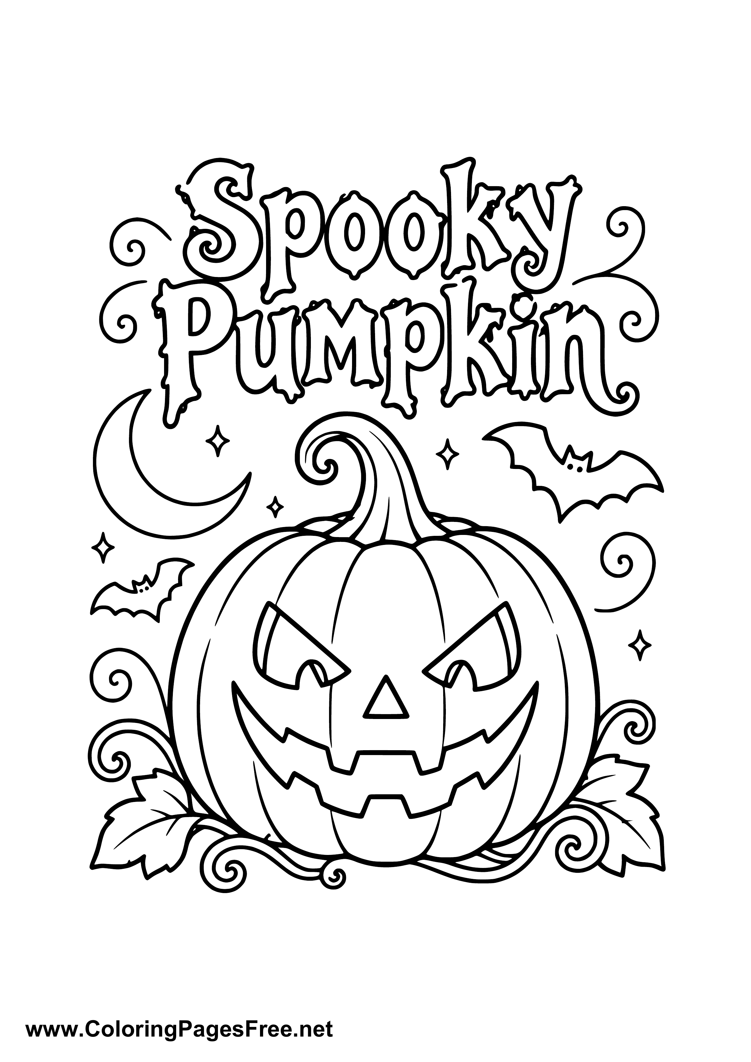 Spooky Pumpkin at Night Coloring Page