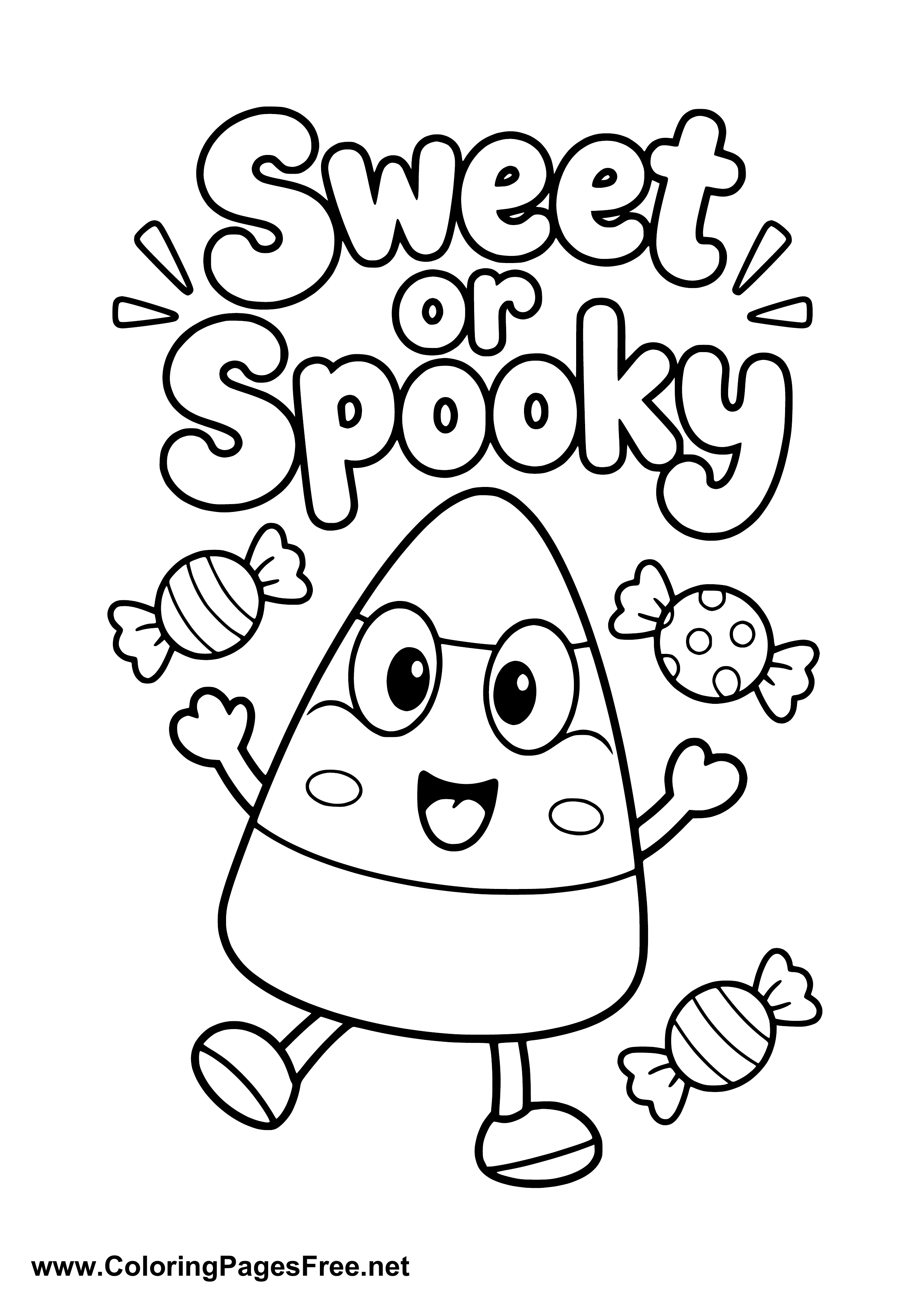 Sweet or Spooky Funny Candy Corn Coloring Page