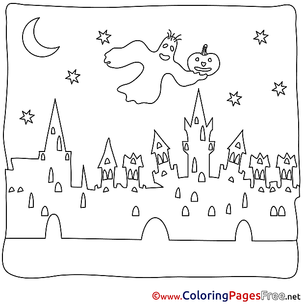 Town printable Coloring Pages Ghost Halloween