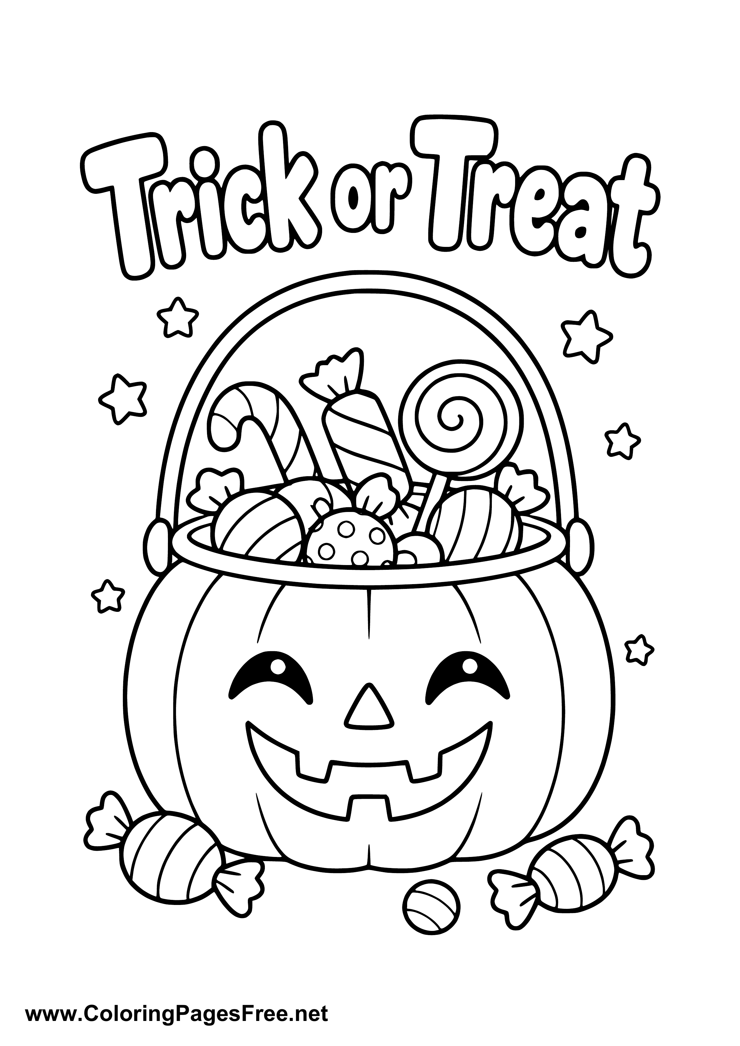 Trick or Treat Pumpkin Basket Full of Candy Coloring Page