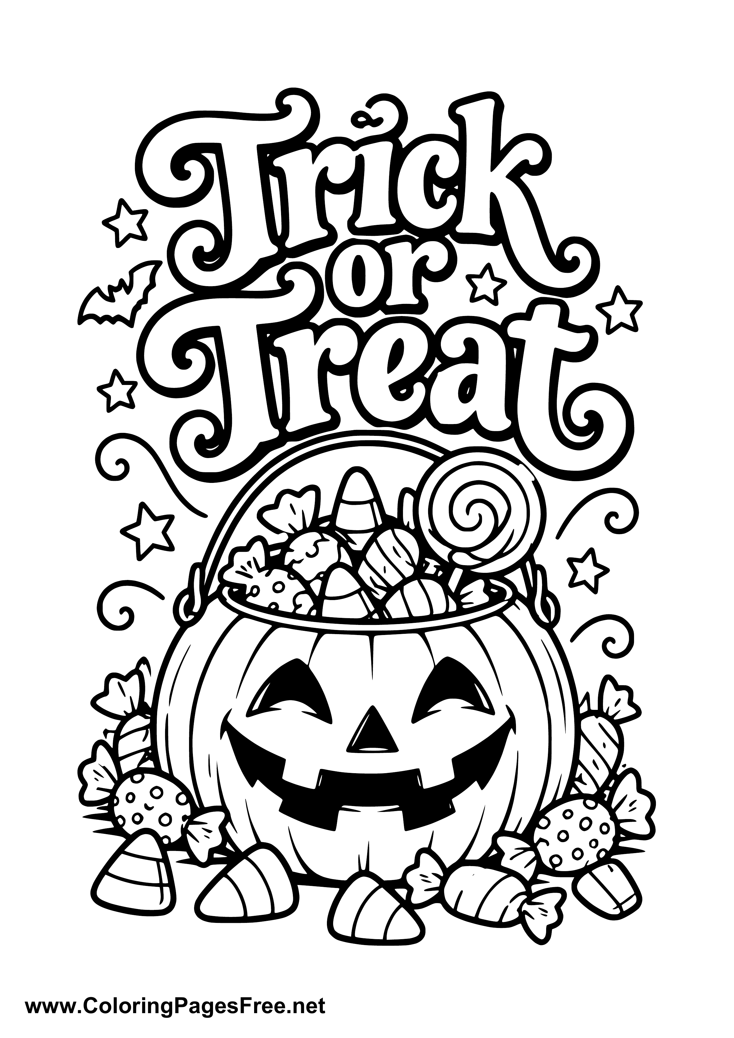 Trick or Treat Pumpkin Candy Bucket Coloring Page