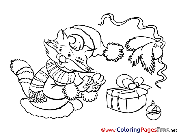 Cat in Scarf printable New Year Coloring Sheets