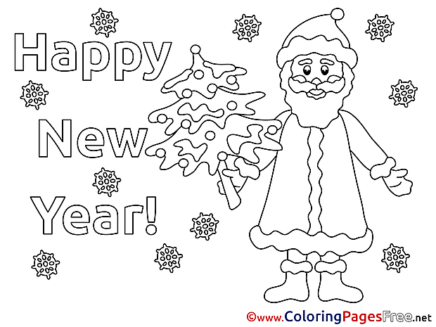 Children Santa Claus New Year Colouring Page