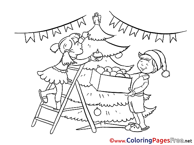 Decoration Kids New Year Coloring Page