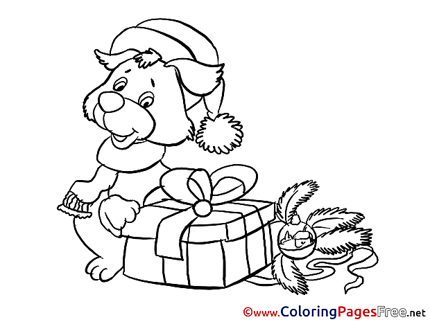 Dog free Colouring Page New Year Present