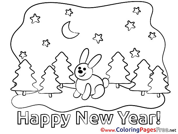 Hare Colouring Page Forest New Year free