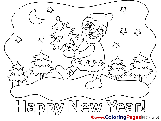 Night for Kids New Year Santa Claus Colouring Page