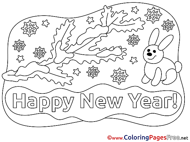 Rabbit New Year Colouring Sheet free