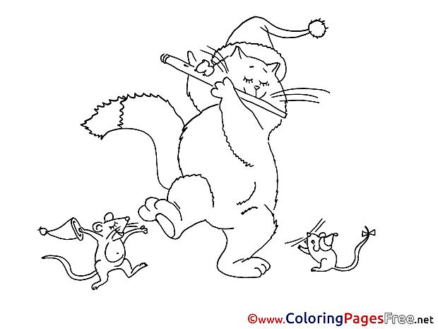 Rat free Colouring Page Cat New Year