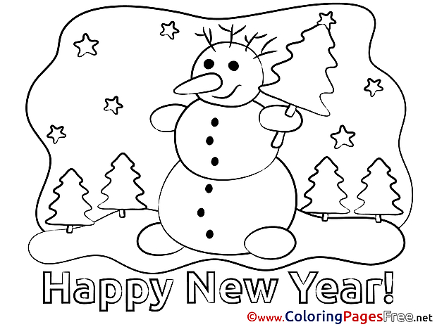 Snowman Kids New Year Coloring Pages