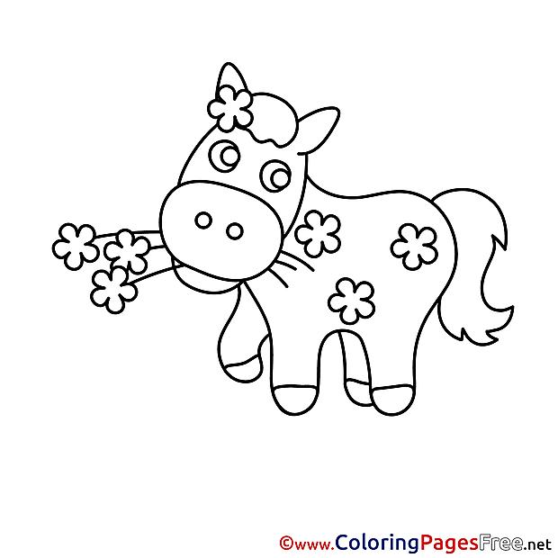 Flower Horse download Colouring Sheet free