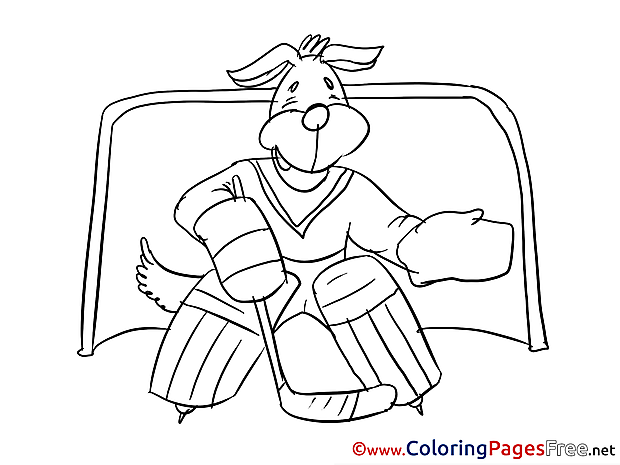 Dog Ice Hockey Colouring Sheet download free