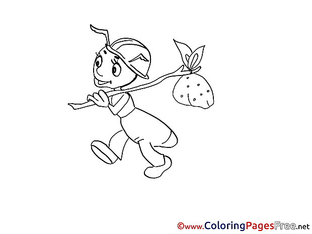 Ant with Bag free printable Coloring Sheets