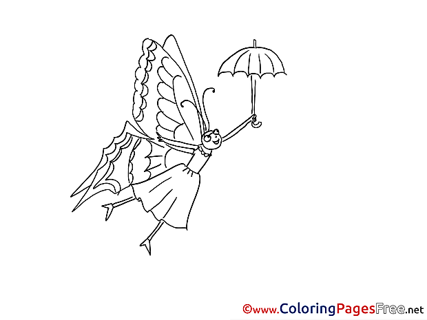 Butterfly Umbrella Coloring Pages for free