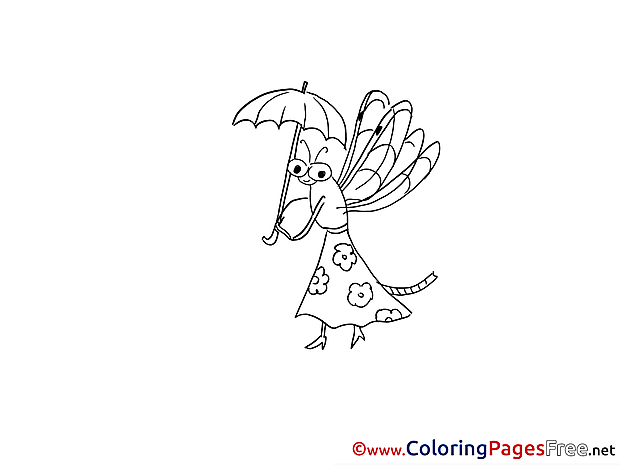 Dragonfly with Umbrella Coloring Sheets download free