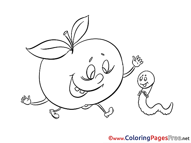 Worm Apple download printable Coloring Pages