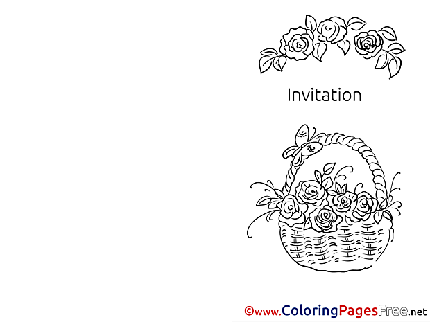 Basket with Flowers Invitation free Coloring Pages