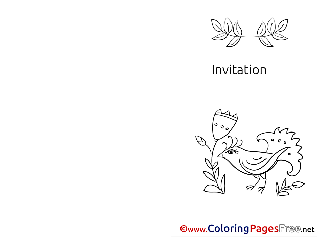 Bird Flowers Children Invitation Colouring Page