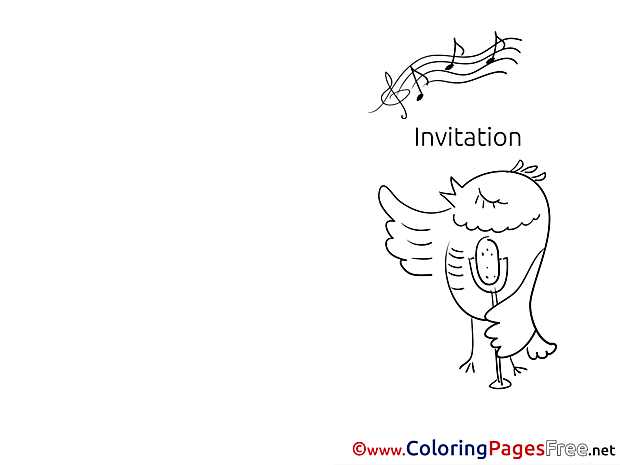 Bird singing Colouring Page Invitation free