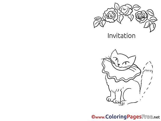 Cat Invitation Colouring Sheet free Roses