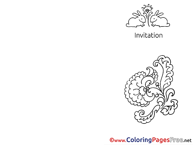 Flowers Hare Invitation Coloring Pages free