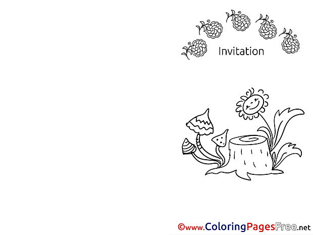 Mushrooms Kids Invitation Coloring Page