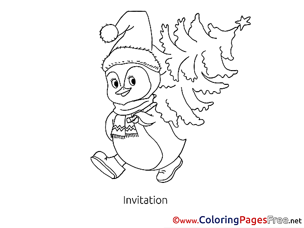 Penguin Invitation free Tree Coloring Pages