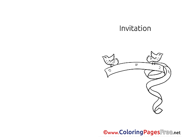 Ribbon Kids Invitation Coloring Pages Birds