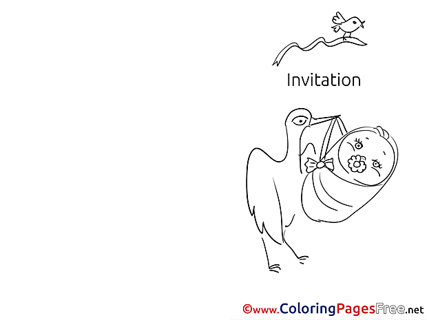 Stork for Kids Invitation Colouring Page