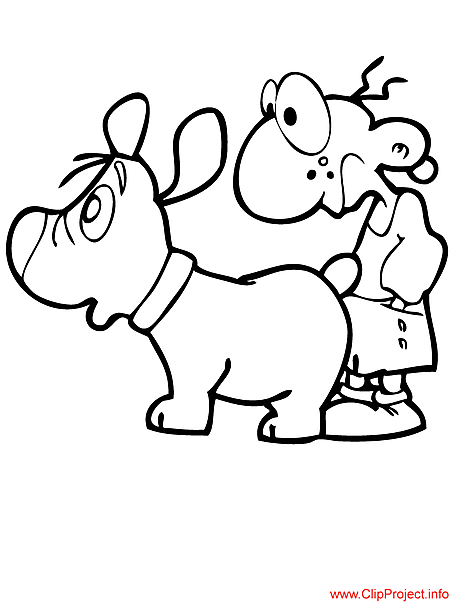 Boy and dog cartoon image for coloring